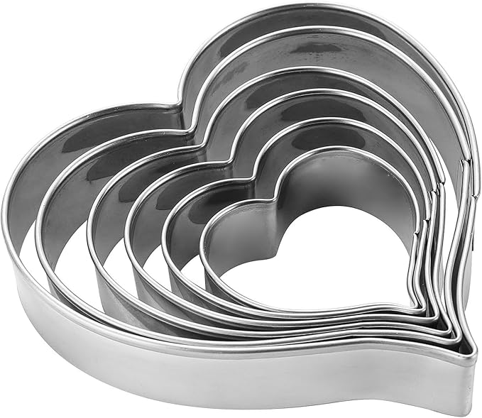 Heart Cookie Cutters Set of 6 – Stainless Steel Sandwiches Cutters & Biscuit Molds for Kids – Sturdy Cutters for Cookies, Sandwiches – Small to Large Sizes 1.69 to 3.74 Inches – Food Grade
