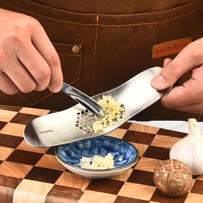Cook Guy Garlic Press Rocker Set -304 Stainless Steel Premium All-Steel Garlic Mincer, Crusher, Peeler, and Scraper Tool for Effortless Mincing –Dual-Handle Garlic Grinder(B0201)
