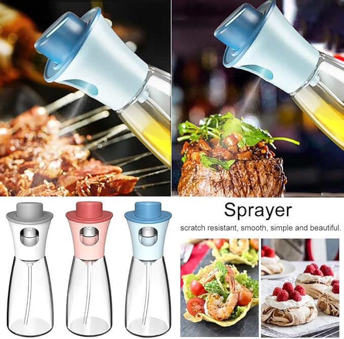Oil Sprayer for Cooking, 180ml Glass Oil Dispenser Bottle Spray Lemon Juice Sprayer forSalad, Baking, Cleaning, Plants(pink)
