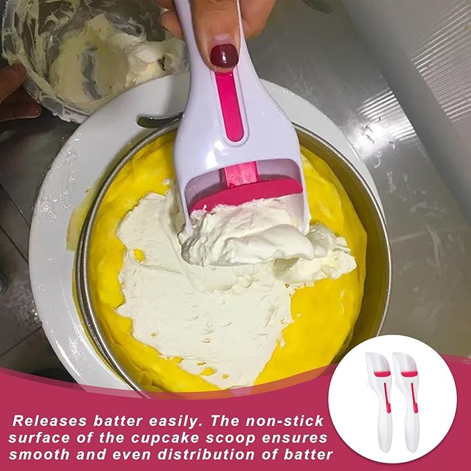 2 pcs Cupcake Scoop,Cupcake Scoop Batter Dispenser,Cupcake Batter Dispenser,One Click Sliding,Cupcake Dispenser,Cupcake Batter For Cookie Dough Pancakes - Unique Baking Supplies