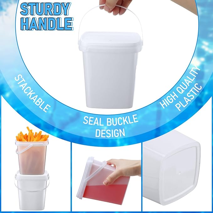 SiliFine 24 Pcs 33.8 oz Rum Buckets with Lids and Straws for Drinks, 24 Cocktails Plastic Square Reusable Ice Cream Buckets 20 Black Straws for Summer Birthday Party Snacks Drinks