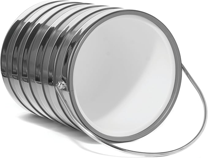 Made In USA Metallic Deco Collection Double Walled Insulated Ice Bucket With Ice Tongs (5-Quart, Silver Stripes)