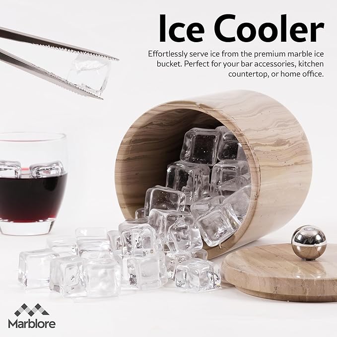 Ice Bucket Marble with Lid 6 Inch Natural Brown Stone Wine & Champagne Chiller Small Ice Container for Parties Drink Cooler for Home Bar And Earth Day Decoration