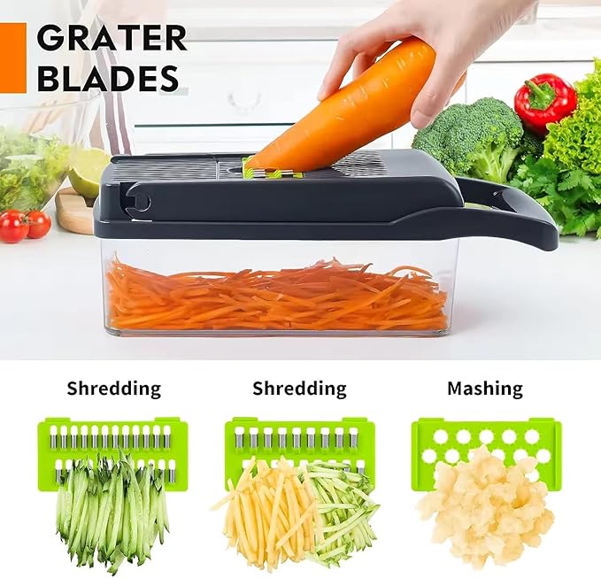 16-in-1 Multifunctional Vegetable Chopper with Container and Lid - Onion Dicer, Food Processor, Salad Chopper - BPA-Free, Essential Kitchen Gadget.