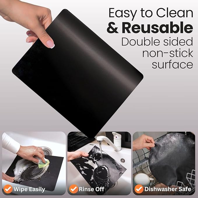Buself Toaster Oven Liner – Compatible with Breville, Cuisinart, Black & Decker, Dash, and More – Nonstick Heat Resistant Reusable Air Fryer Liners, PFOA & BPA Free, 9x11", 2 Pack, Black
