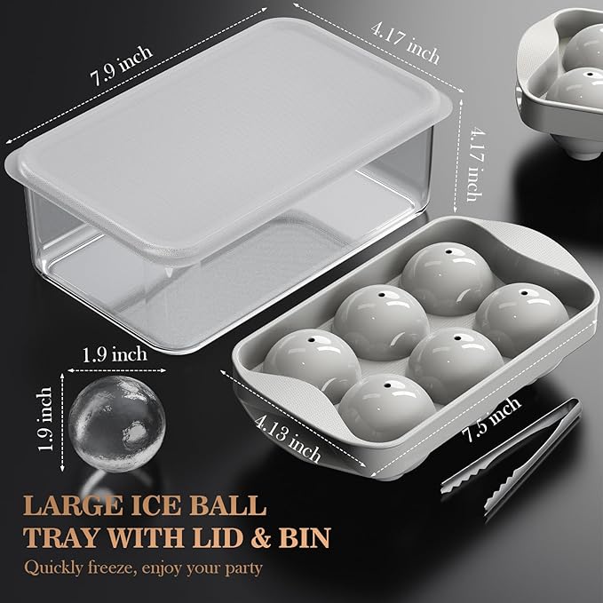 Whiskey Ice Cubes Mold 2 Pack - Round Ice Cube Mold & Ice Ball Maker Set with Storage Bin, Ice Cube Trays with Lid, Tongs for Bourbon & Cocktails, Gifts for Whiskey Lover