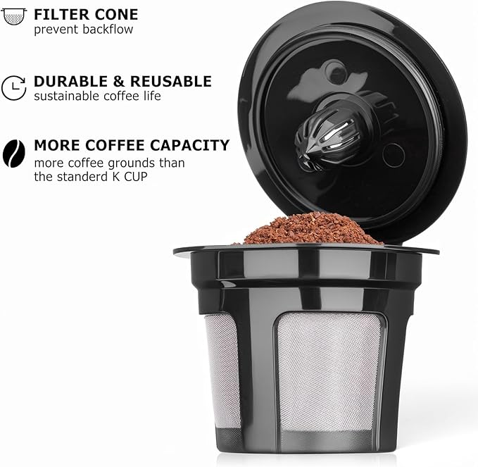 Reusable K Cups for Keurig K Elite, K Classic, K Compact, K Latte, K Duo and All 2.0 & 1.0 Coffee Makers, 2 Pack K Cup Coffee Filters - Black