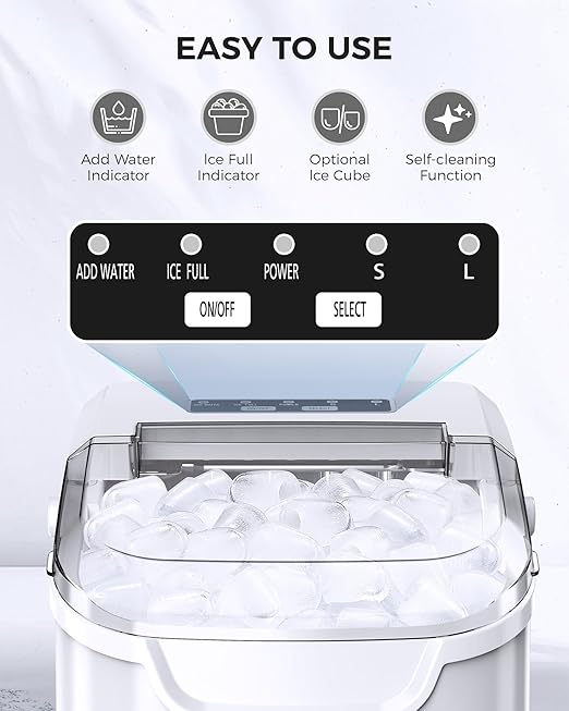 COWSAR Ice Maker Countertop, Portable Ice Machine with Self-Cleaning, 26.5 lbs/24Hrs, 8 Ice Cubes in 6 Mins, Ice Basket and Scoop, Ideal for Home, Kitchen, Bar, Camping