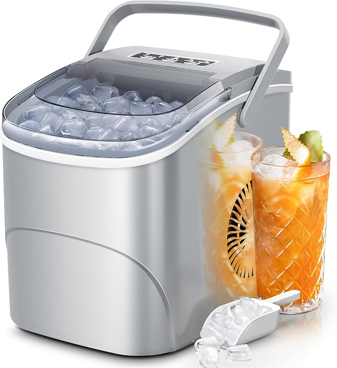 Electactic Ice Makers Countertop,26Lbs/24H,9 Cubes in 6 Mins,Portable Ice Maker Machine with Self-Cleaning,2 Sizes of Bullet Ice,Perfect for Home Kitchen(Grey)