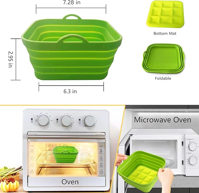 Silicone Air Fryer Liners Reusable Silicone Basket Air Fryer Inserts for 3-5QT Air Fryer Oven Microwave Accessories Green 7.28 Inch