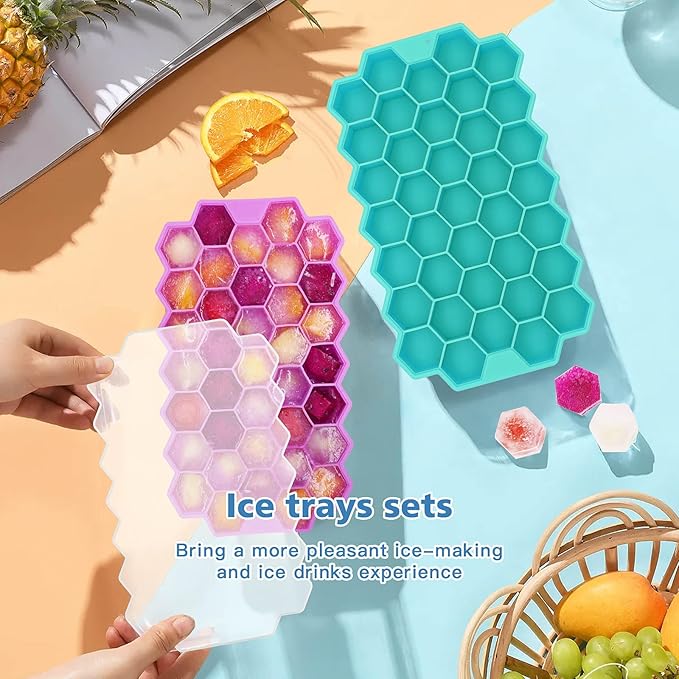 Azyh Ice Cube Trays for Freezer, 3 Pack Ice Cube Tray with Lid, Silicone Ice Cube Mold with Lid-37 Grid,Easy-Release Reusable 111 PCS Small Ice Cube for Iced Coffee Cocktail Whisky Chocolate Soup Food