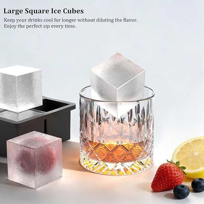 Bangp Silicone Ice Cube Trays with Metal Reinforced Frame(3 Pack),Large Ice Cube Tray with Lid,Easy Release Whiskey Ice Cubes Mold,Ice Trays for Freezer,Stackable Ice Cube Tray(Black)