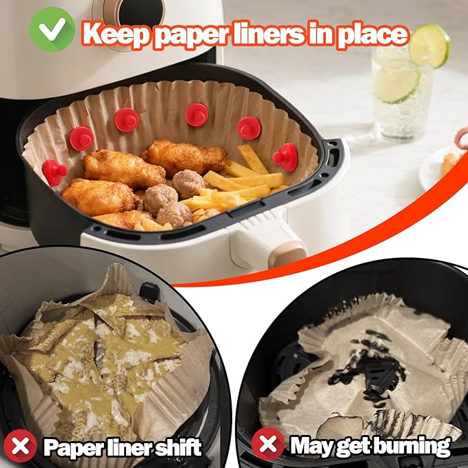 Juome Air Fryer Magnets for Parchment Paper, 9PCS Silicone Magnetic Buckle for Air Fryer Liners, Air Fryer Accessories Safely Lock Air Fryer Liner Disposable to Prevent Burning (Red）