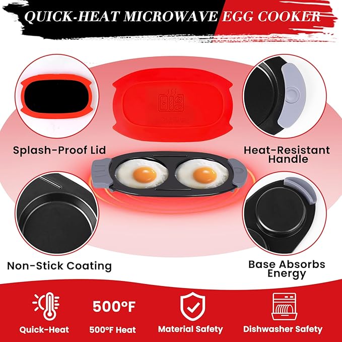 Microwave Egg Cooker Quick-Heat Egg Poacher for Breakfast Sandwiches Microwave Egg Fryer Dishwasher-Safe