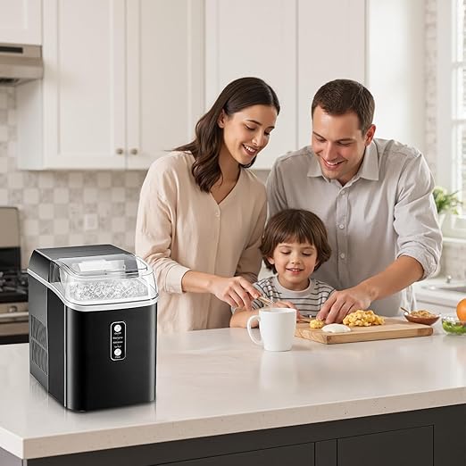 OLIXIS Nugget Ice Maker Countertop, Portable Ice Machine with 1.7L Water Tank, 26LBS/24H Fast Production, Auto-Cleaning & Quiet Operation, with Basket & Scoop, for Home Party Camping RV, Black