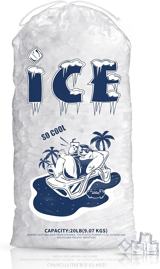 FireKylin 50 Pack Ice Bags 20 lb, Heavy-Duty Ice Bags with Drawstring(2 Mils Thickness)