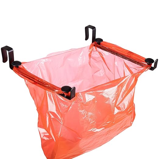 Large Trash Bag Holder for Kitchen Cabinets Doors, Under Sink Plastic Bag Hooks, Stainless Steel Garbage Bag Holder, Kitchen Trash Waste Cans (Black)