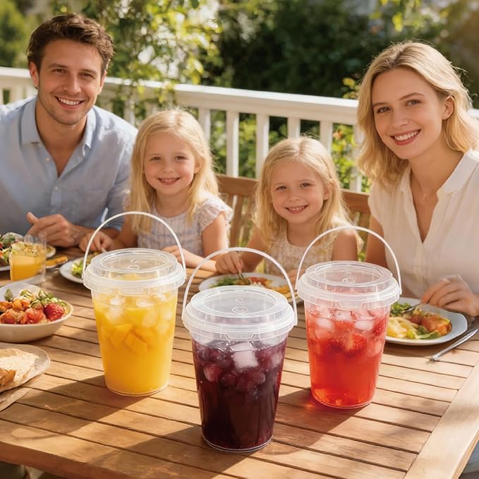 TTzycc 30 Sets 34 oz Drink Buckets with Lids and Straws, Reusable Clear Plastic Party Cups for Iced Coffee, Smoothies, Milkshakes, Sturdy & Durable Beverage Tubs for Lemonade, Pool and Beach Parties