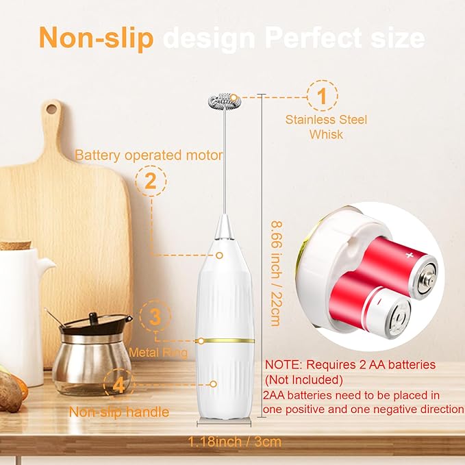 Milk Frother Handheld,Mini Drink Mixer and Coffee Blender Frother for Coffee Bar Accessories, Matcha Whisk,Latte, Cappuccino, Frappe, Hot Chocolate, Egg,Kitchen Essentials Gift (White)
