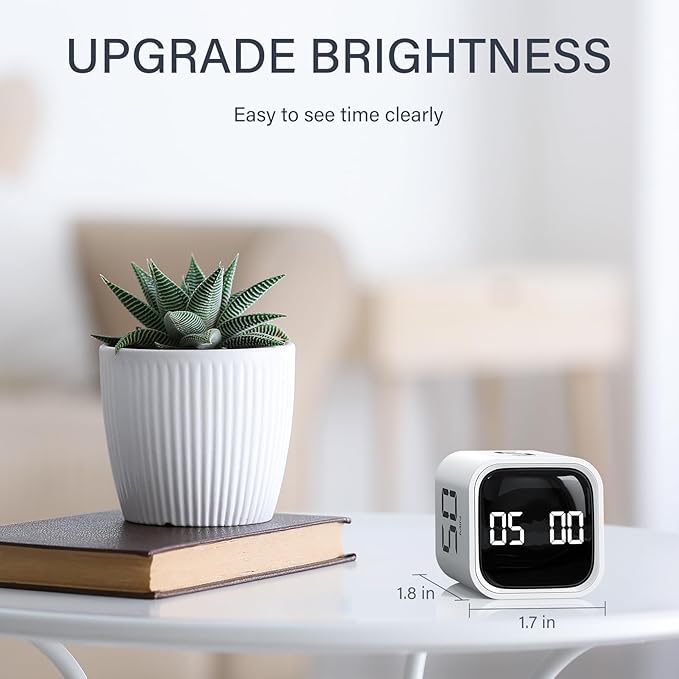 Rotating Pomodoro Timer 5, 25, 10 50 Minutes Preset, Desk Productivity Flip Timer, Cube Countdown Stopwatch for ADHD, Vibration/High/Low Volume, for Work, Study, Back to School, Kitchen, 2 White