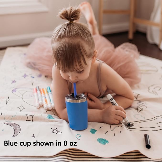 CUPKIN Stainless Steel Insulated Tumbler with Lid and Straw, 20 oz Stainless Steel Cups, Set of 2 Travel Coffee Mug for Adults, Iced Coffee Cup with Lid, Tumbler for Travel (Blue + Gray)