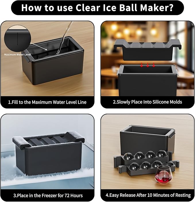 Clear Ice Ball Maker,8 Cavity Ice Sphere Mold for Whiskey,1.94" Whiskey Ice Ball Mold,Idea Gifts for Dad Boyfriend Boss Men who Have Everything