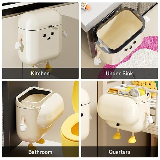 3.2gal/12L Compost Bin Kitchen for Counter Top or Under Sink, Plastic Hanging Trash Can with Lid, Wall Mounted Garbage Can for Bathroom, Office, RV