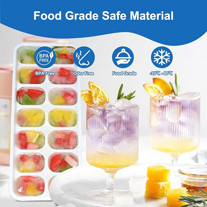 Ice Cube Tray, Ice Cube Trays for Freezer 4 Pack with Lids, Ice Tray Easy-Release, Ice Trays for Freezer Stackable, Silicone Ice Cube Tray for Drinks, Coffee - BPA-Free and Odor-Free（56 Cubes）