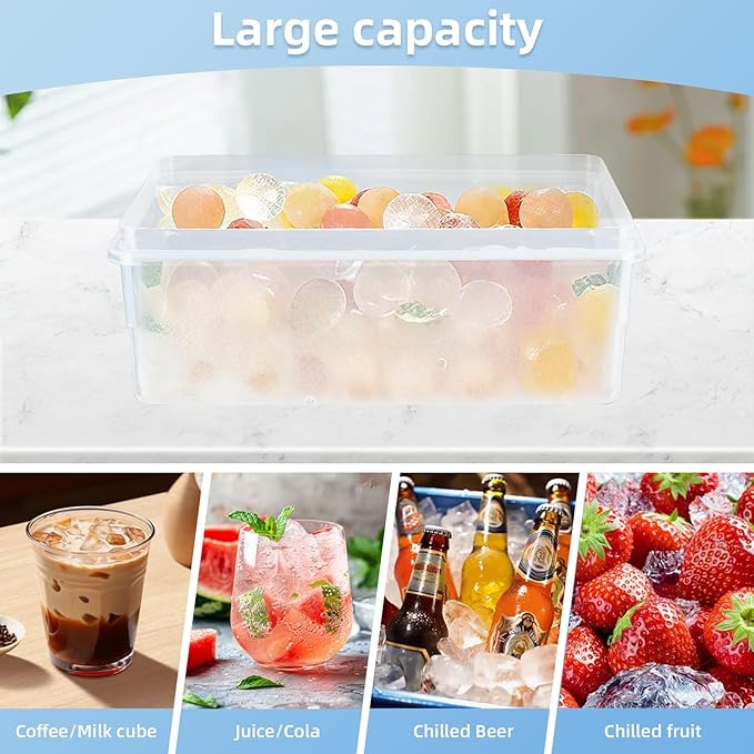 2 Pack Ice Cube Trays Set -with Lids, Storage Container & Ice Tongs,66-Count Stackable Freezer Ice Cube Molds,BPA-Free Mini Ice Maker for Whiskey, Cocktails, Soda & More (2 Pack Blue)