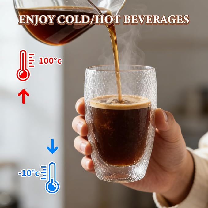Double Wall Glass Coffee Mugs Set, Clear Insulated Glass Mugs for Hot Beverages, Suitable for Tea, Latte, Espresso, Cappuccino (15oz(4-pack))