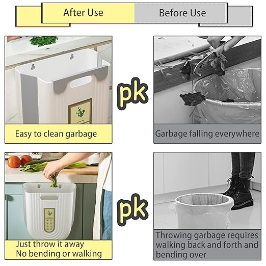 Hanging Kitchen Trash Can, Collapsible Trash Can for Kitchen, Foldable Small Garbage Can Compost Bin, 2.6 Gallon Under Sink Waste Bin for Cabinet/Bedroom/Car/Bathroom (Grey)