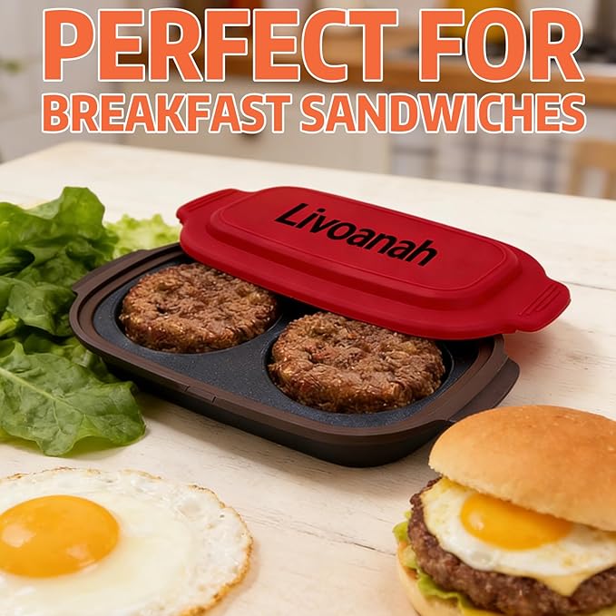 Microwave Egg Cooker for 2 Eggs - Microwave Egg Poacher & Fryer for Breakfast Sandwiches, Quick Breakfast Maker, Nonstick, Dishwasher Safe, BPA-Free, Portable for Home, Travel & RV (Red)