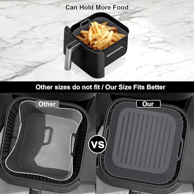 9-Inch Square Silicone Liners for Large Air Fryer 2Pack, Silicone Pot Baking Accessories for Chefman 6 to 8.5QT, Reusable Air Fryer Tray Insert for Oven Microwave Accessories