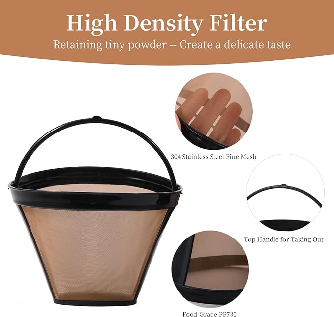 2PCS Reusable Coffee Filters for Ninja, Premium Gold Coffee Filter, No.4 Cone Coffee Maker Filters for Coffee Lovers, Compatible with Ninja Dual Brew Pro Reusable Coffee Filter