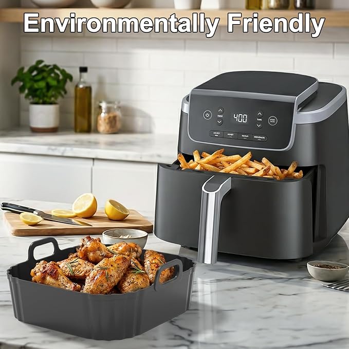 Square Silicone Air Fryer Liners 2 Pack, 8.5 Inch Reusable Air Fryer Liners for 5–6.5QT, Compatible with Ninja AF141/AF181, COSORI, Non-Stick Silicone Basket Accessories