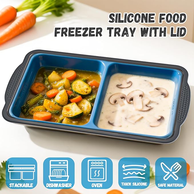 GORCI Silicone Soup Freezer Trays with Lids - 4 Pack, ½ cup, 1 cup, 2 cup and 4 cup - Perfect Portion Control for Broth, Sauce & Meal Prep ，100% Platinum Silicone BPA-Free, Flexible, Dishwasher Safe