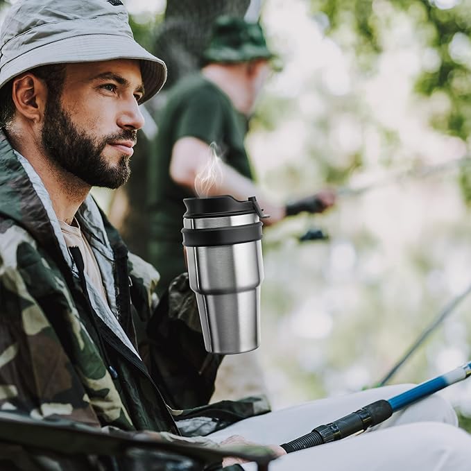 ALOUFEA 20 oz Insulated Coffee Mug Tumbler with Handle, Stainless Steel Travel Mug Tumbler with Lid and Straw,Double Wall Vacuum Leak Proof Ice Coffee Thermal Cup, Army Green
