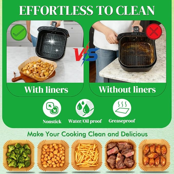 BYKITCHEN 300PCS Small Air Fryer Disposable Liners for 2 to 5QT Airfryer, Square Mini Air Fryer Parchment Paper Liners, Compatible with CHEFMAN 2 QT/ 4 QT, Cosori 2.1QT, Instant Pot Vortex 4Qt& More