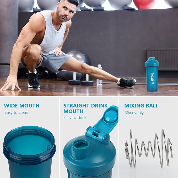 Protein Shaker Bottle 24oz- Leak- Proof GYM Shaker Cup with Handle and Mixing Ball Effortlessly Blend Drinks, Stay Hydrated During Workouts - BPA Free (BLUE)