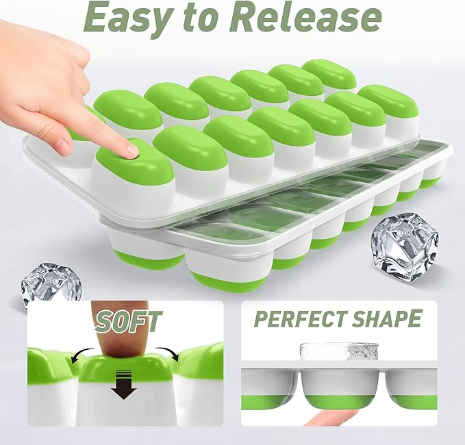 ChefAide Ice Cube Tray with Lid, 4 Packs 56 Cubes Durable Stackable Ice Cube Trays for Freezer with Removable Lids, Easy-Release Plastic & Silicone Ice Tray for Cocktail, Coffee