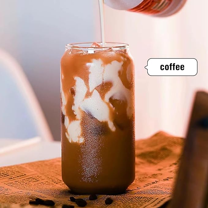Glass Cups with Lids and Straws Set of 6 – 16oz Holiday Glass Tumblers for Iced Coffee, Juice, or Cocktails – Reusable Family Drinkware Set for Christmas, Thanksgiving, or Gatherings