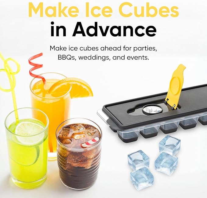 Superio Ice Cube Tray, Silicone Ice Cube Molds with Lid for Freezer, Ice Cubes for Whiskey, Cocktails, Juice (4 Pack)