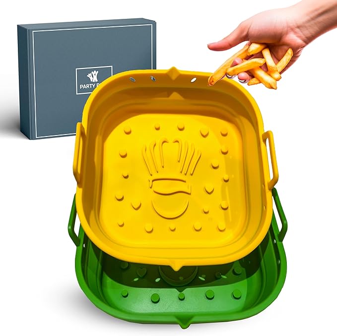 Platinum Silicone Air Fryer Liners Reusable Square-Extra Strong-Easy to Clean Air Fryer basket for Oven Microwave Accessories - BPA Free - Food Safe Pot for 5.8QT to 8 QT - 9 Inch