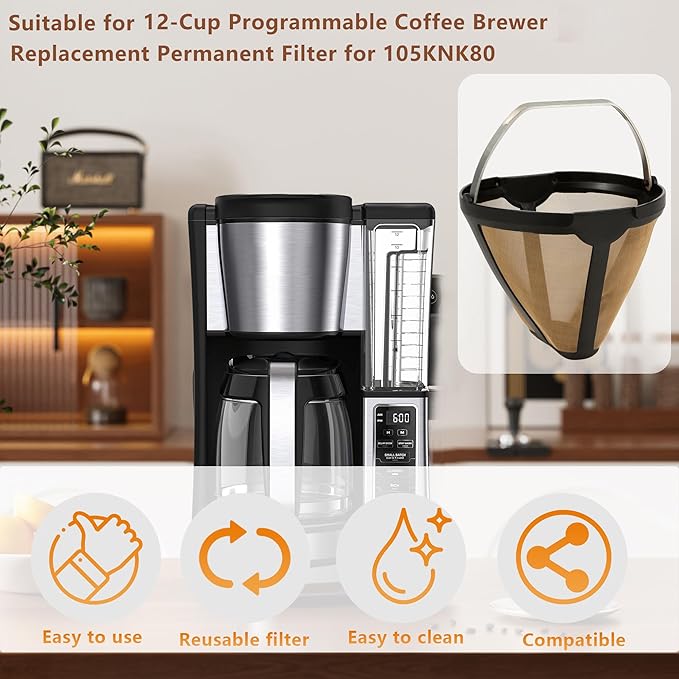 2pcs Replacement for CE250 CE251 Coffee Permanent Gold Tone Filter,Compatible with Ninja 12-Cup Programmable Coffee Brewer