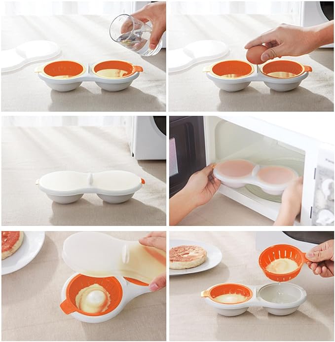 Microwave Egg Poacher, Egg Cooker Microwavable 2 Cavity Eggs Poacher Steamer Cookware Double Layer Microwave Boiled Eggs Maker for Egg McMuffin Hamburg Breakfast Sandwiches Easy to Cook