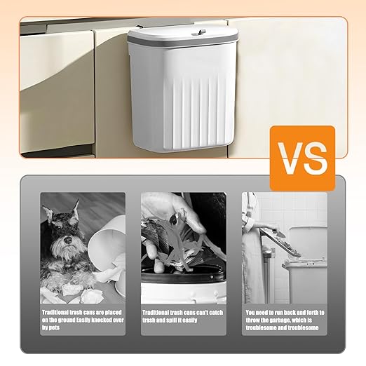 Hanging Trash Can with Lid, 3.2Gallon Kitchen Compost Bin, Wall-Mounted Garbage Can, Small Trash Can Cabinet with 5 Rolls of Trash Bags for Kitchen Cupboard Rv Bedroom Office Bathroom Camping