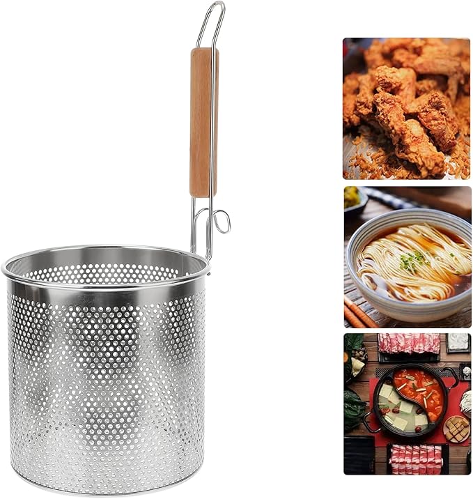 STOBAZA Wooden Handle Pasta Strainer Scoop 15.94 Inch Colander for Hot Pot Noodles Vegetables Kitchen Gadget