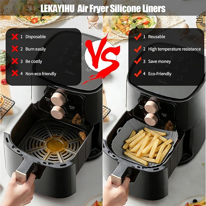 3 Pack Air Fryer Liners,8.5 Inch Silicone Airfryer Liners,Air Fryer Accessories,Reusable Baking Tray Oven Accessories,Replacement of Flammable Parchment Paper(Green&grey&brown)