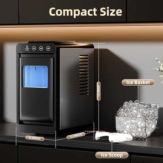 Antarctic Star Ice Maker, Portable Ice Machine with Self-Cleaning Function, 8 Cubes in 6 Mins Fast Countertop Ice Making, Compact Ice Maker for Home, Kitchen, RV, Travel, Black