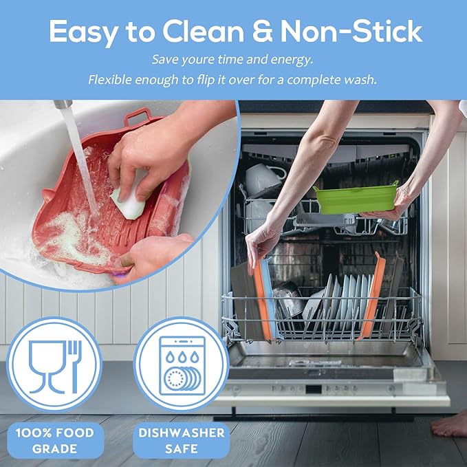 Silicone Air Fryer Liners Square - Reusable Airfryer Collapsible Basket - Easy to Clean Air Fryers Pot for 5.8 to 8 Qt Baking Tray Oven Accessories, 8.5 Inch Large